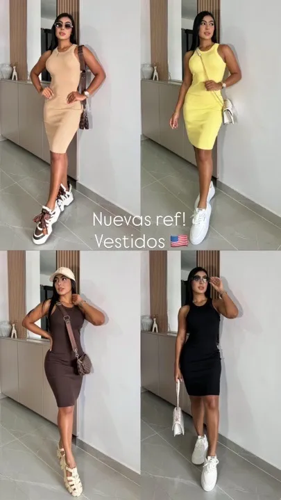 vestidos americanos pegados hilo café-negro-amarillo-nude