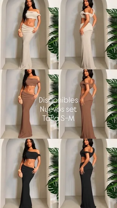 set de 2 piezas elegante y casual para vacaciones de hilo beige-café-negro