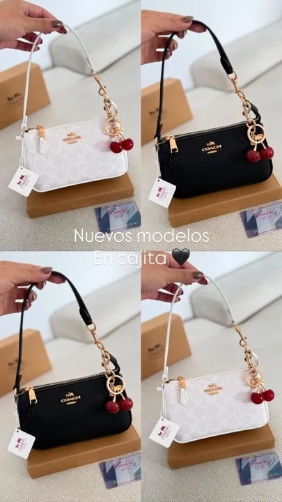 cartera coach pequeña blanca y negra incluye cereza y caja
