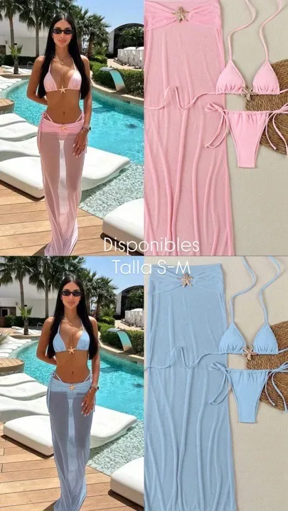 set 3 piezas bikini rosa y azul bebé diseño Estrella de mar talla s-m
