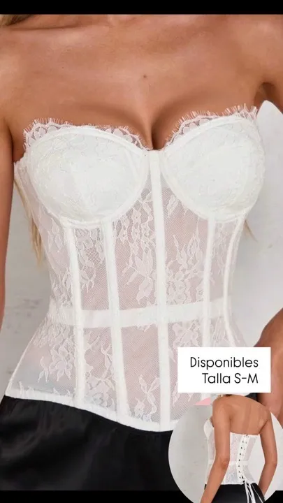 top sin mangas de parche de encaje blanco talla S-M