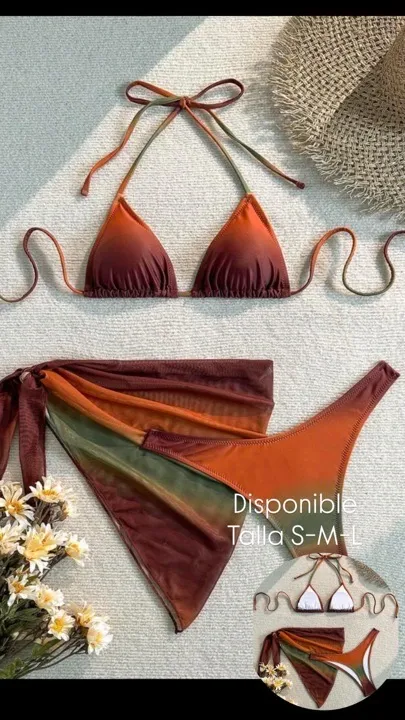 vestido de baño 3 piezas café integral talla s-m-L