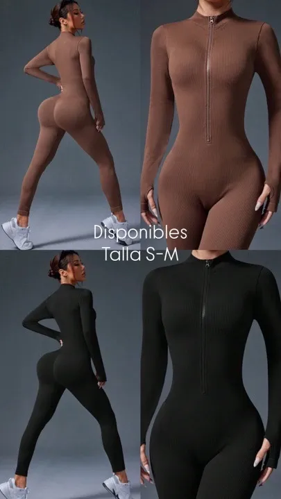 mono deportivo manga larga rib completo café y negro talla S-M