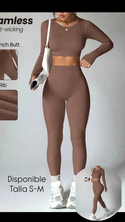 conjunto deportivo café integral top corto talla s-m