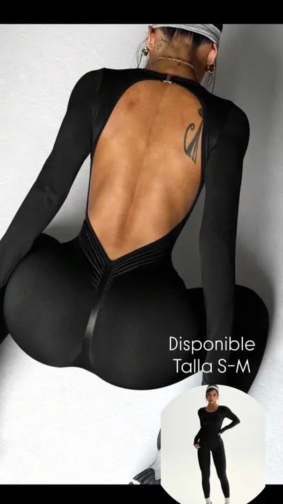 mono deportivo de manga larga cuello redondo espalda descubierta negro talla S-M