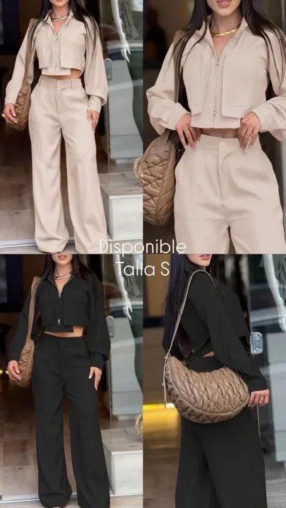 conjunto 2 piezas beige y negro chaqueta talla S