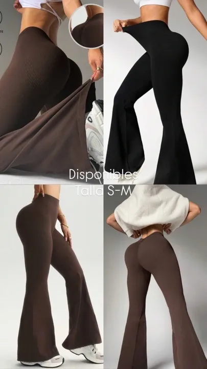 Leggins de mujer sin costuras corte V bota campana talla S-M negra y café