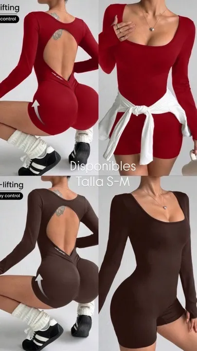 enterizos deportivos manga larga cortos rojo y café talla S-M
