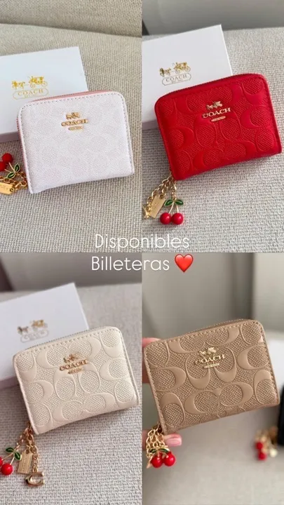 billetera monedera cuero coach blanca,café,rojo