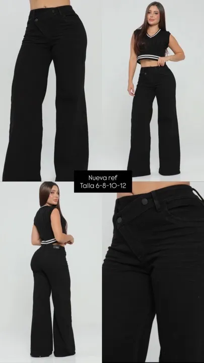 Jean flare negro con pretina cruzada talla 6-8-10-12
