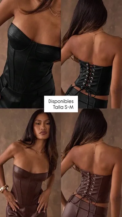 top bandeau de mujer con espalda cruzada cuerina negro y café talla S-M