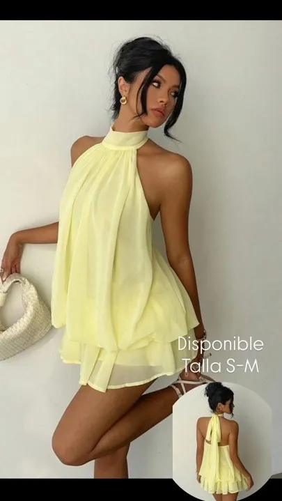 vestido mini elegante de gasa amarillo talla S-M