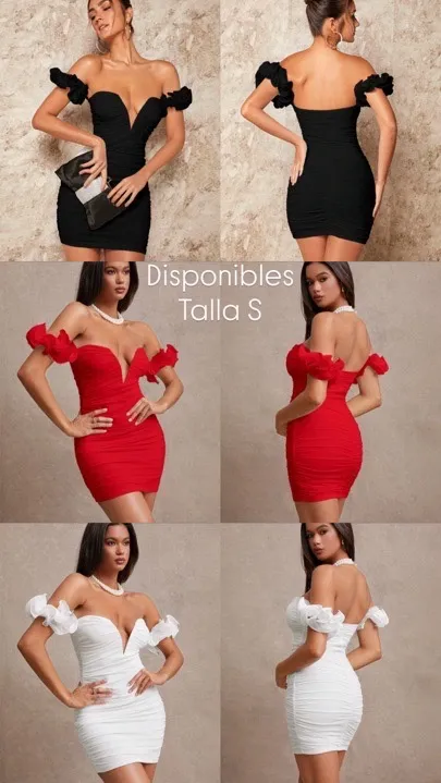 vestidos cortos de hombro flor blanco, negro y rojo talla s-m