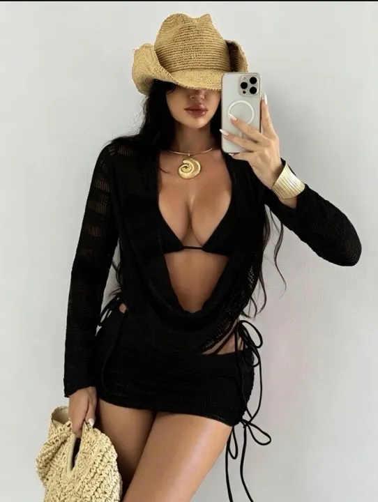 vestido de baño negro 4 piezas talla s-m-l