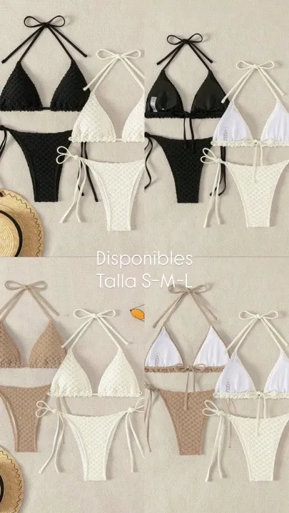 vestido de baño 2 piezas blanco o negro beige  talla s-m-l