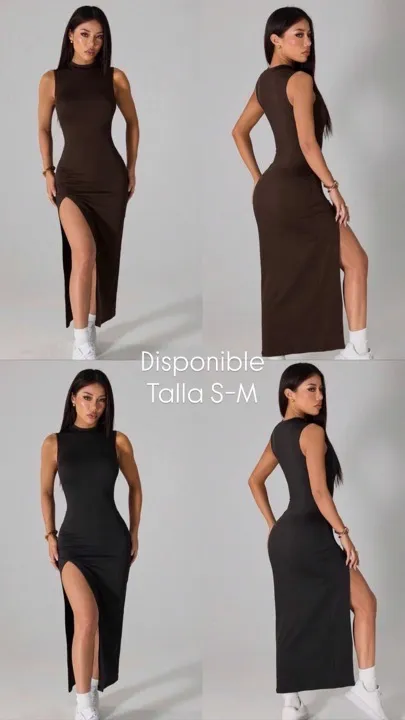 vestido casual con abertura en la pierna cuello alto negro y café talla S-M
