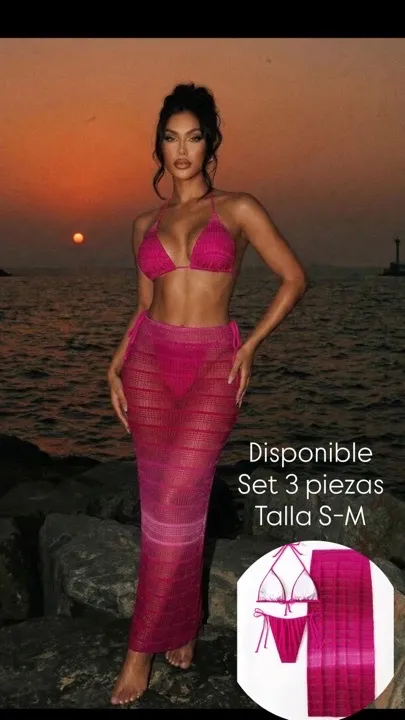 vestido de baño fucsia hilo 3 piezas talla S-m