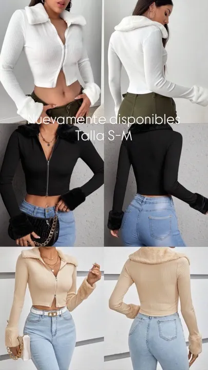 buso crop cuello borreguito negro-blanco-caqui talla S-M