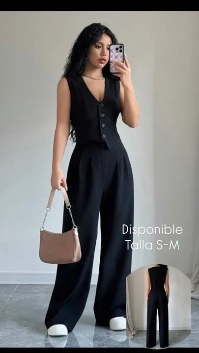 conjunto negro elegante chaleco talla s-M