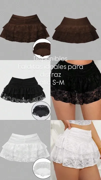 falda de mujer de cintura baja con volantes café-negro-blanco talla S-M