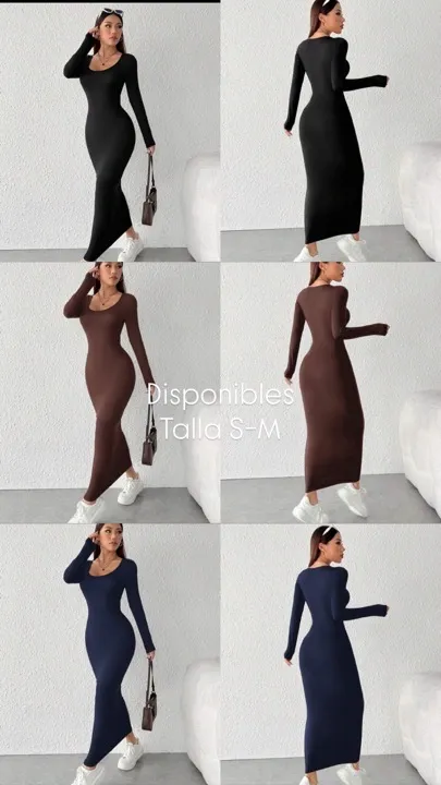 vestido de manga larga ajustado cuello redondo y manga azul-café y negro talla S-M.