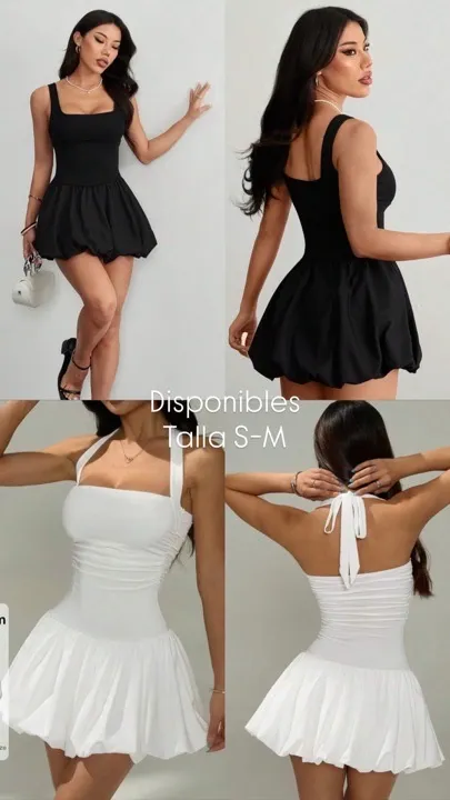 vestido efecto globo blanco y negro  talla s-m