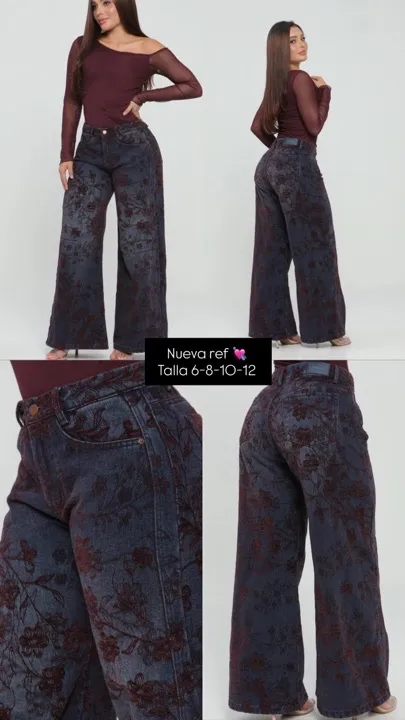 Jean Wide leg ballon chenille de flores vino tinto talla 6-8-10-12