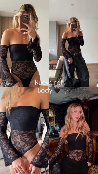 body encaje negro manga talla s-m