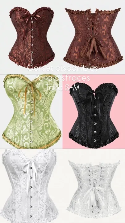 corset victoriano disfraces café-negro-verde-blanco talla S-m