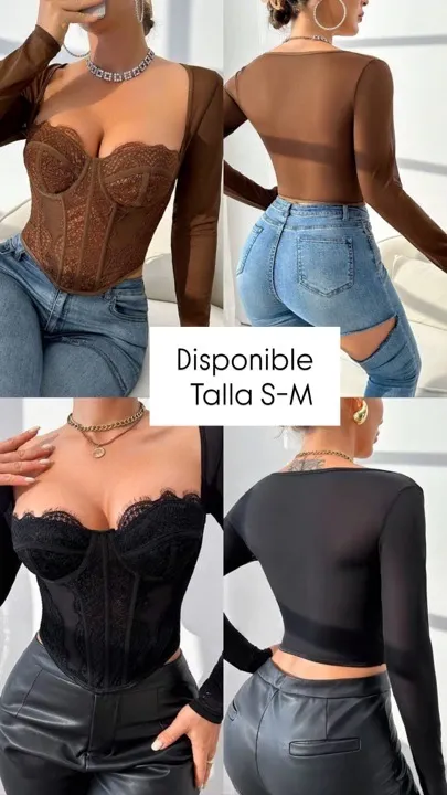 top bustier manga negro y café  talla s-m