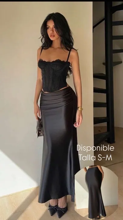 falda satin negra larga talla S-M