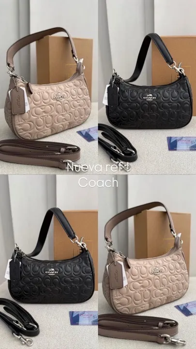 cartera coach con diseño tipo cuerina café y negro