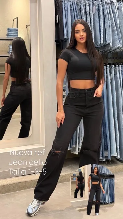 Jean cello Wide leg rotos negro talla 1-3-5