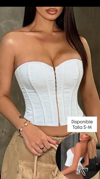 top tubo corto tipo corset broches adelante blanco talla S-M