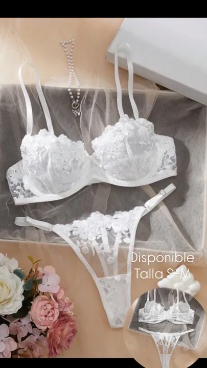 conjunto de lencería sexy con encaje y aros blanca talla S-M