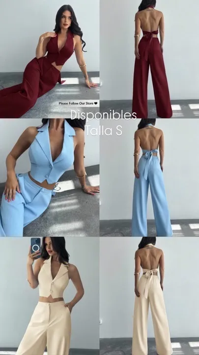 conjunto 2 piezas chaleco y pantalón Burdeos-azul y beige talla S