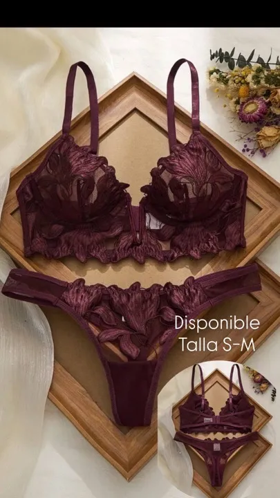 set sujetador y panty flores vino talla S-M