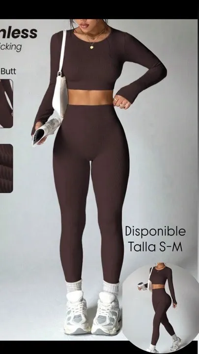conjunto deportivo café rib manga larga talla S-M