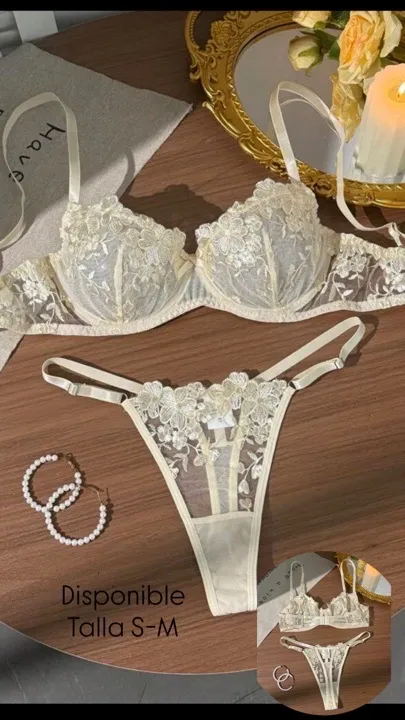 conjunto de lencería sexy transparente amarillo talla s-m