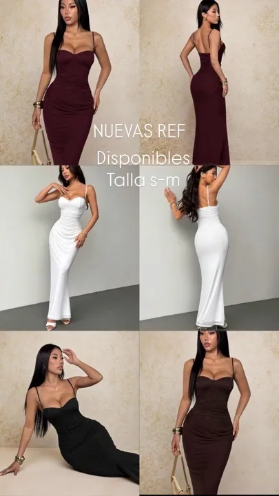 vestido de tira elegante de mujer y encaje largo blanco-vino-cafe y negro  talla S-m