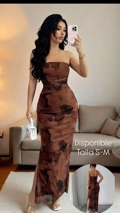 vestido de fiesta elegante de mujer con cintura café talla S-M