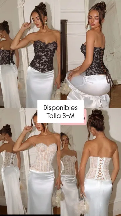 top bandeau transparente sexy de encaje para mujer blanco y negro talla S-M