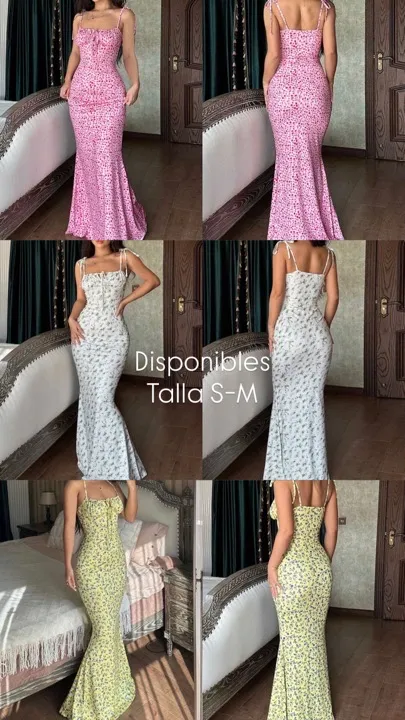 vestido de moda sexy ajustado para mujer flores rosa-blanco y verde talla S-M