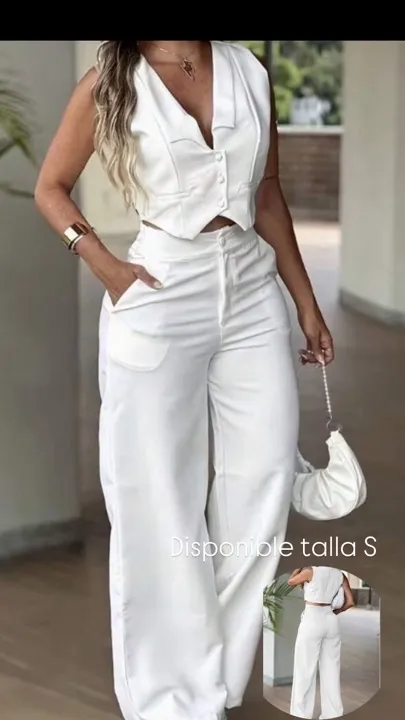 conjunto 2 piezas blanco chaleco y pantalón s