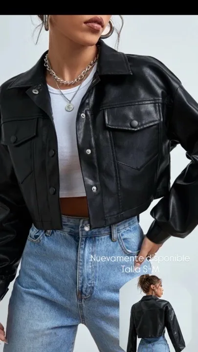 chaqueta efecto cuero negro  talla XS-s-m