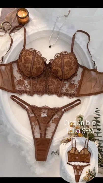 2 piezas conjunto de lencería sexy clásica café integral talla s-m