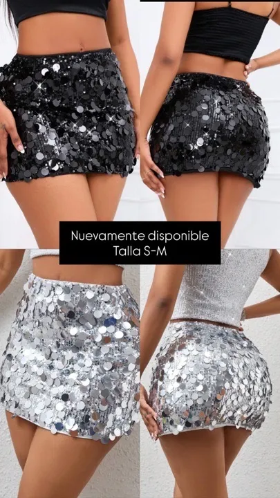 mini falda ajustada con lentejuelas negra y plateada talla S-M