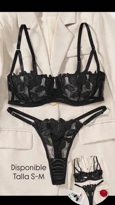 set de lencería dos piezas con sujetador de aros transparente negro talla S-M