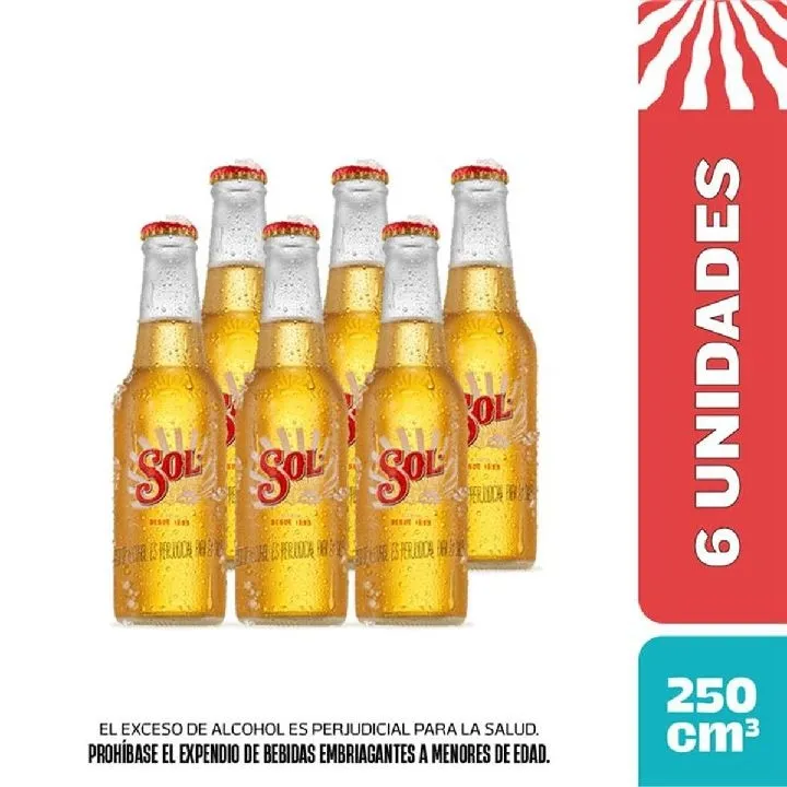 CERVEZA SOL 250ML BOTELLA X 6 UND