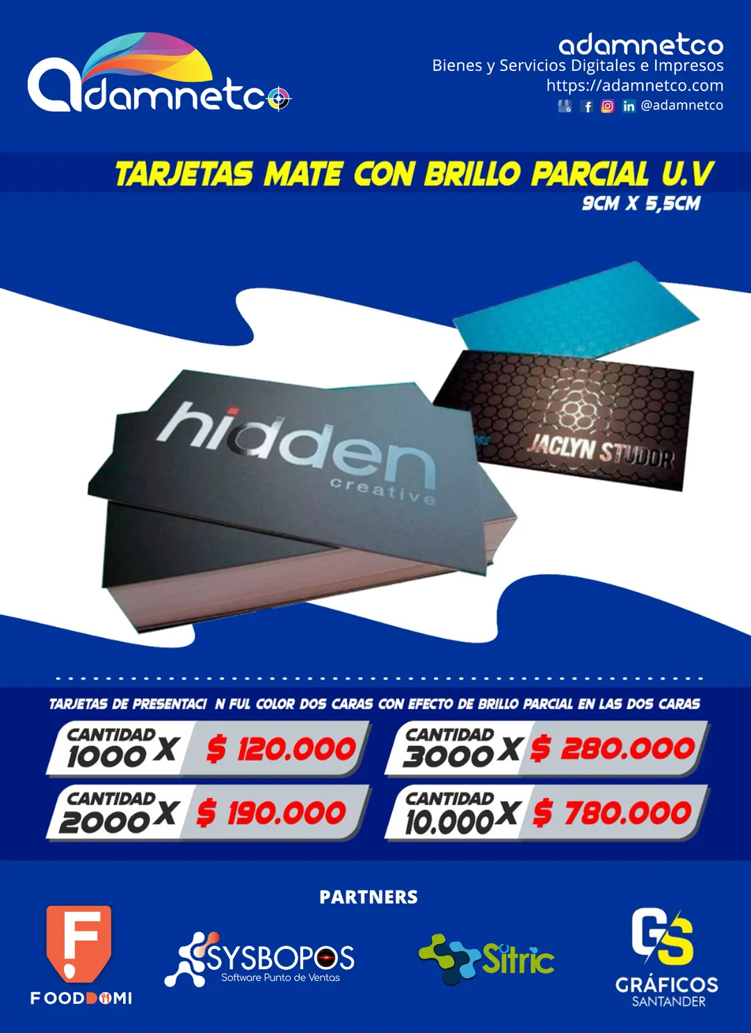 adamnetco - Tarjeta de Presentacion 4x4 UV Mate